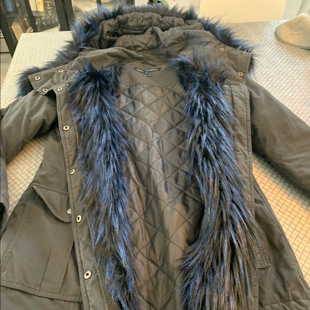 vintage long  coat with fur hood